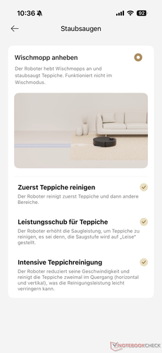 Ustawienia czyszczenia dywanów