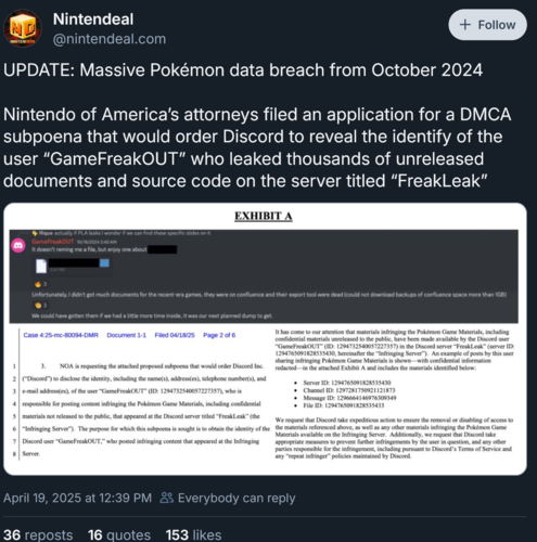Post Nintendeal Bluesky na temat wezwania do sądu Nintendo Teraleak (źródło obrazu: zrzut ekranu, konto Nintendeal Bluesky)