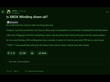 Dostępność Xbox Series X w Wielkiej Brytanii - post na Reddicie (źródło obrazu: subreddit Xbox)