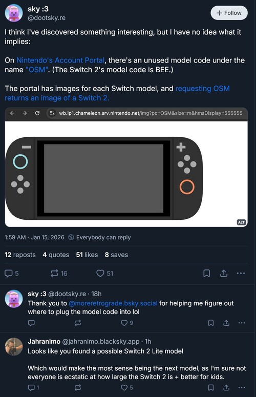 Odkrycie kodu na stronie portalu Nintendo Account (źródło obrazu: zrzut ekranu, konto Sky: 3 Bluesky)