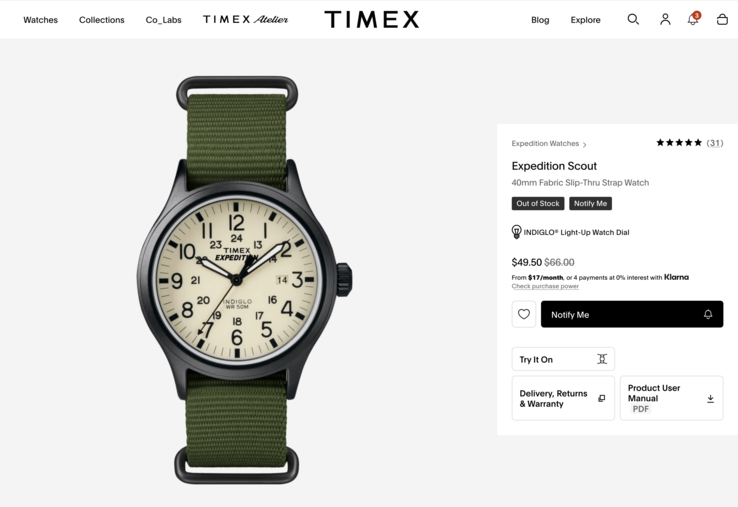 Na przykład ten model Timex Expedition Scout kosztuje 50 dolarów. Szkoda jednak, że jest niedostępny.