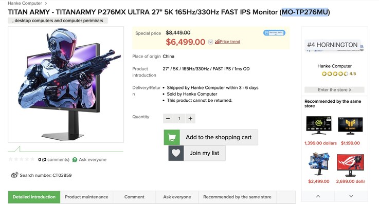 Nowy monitor gamingowy Titan Army P276MX 5K z technologią Mini-LED jest już dostępny w sprzedaży w Hongkongu.