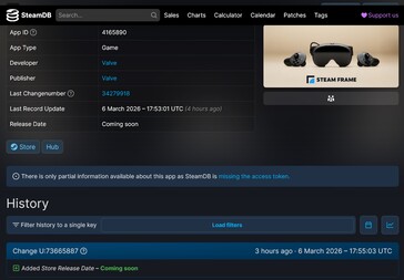 Aktualizacja daty premiery Steam Frame na SteamDB