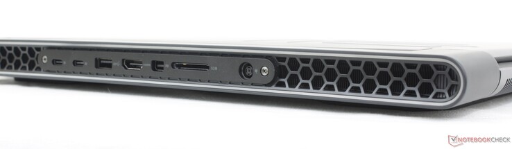 Tył: 2x USB-C 3.2 Gen. 2 z DisplayPort + Power Delivery, USB-A 3.2 Gen. 1, HDMI 2.1, Mini-DisplayPort 1.4, czytnik SD, zasilacz sieciowy
