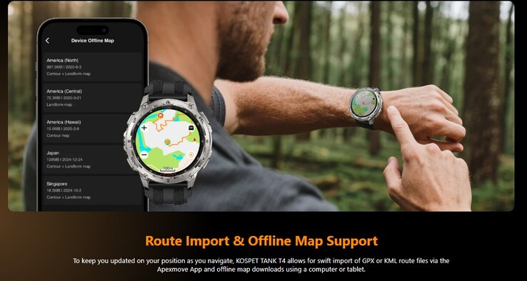 Zegarek obsługuje wyświetlanie map offline. (Źródło obrazu: Kospet)
