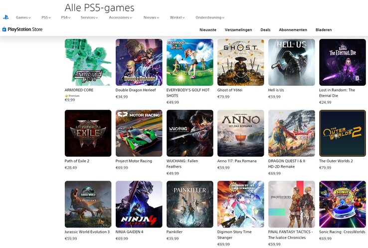 Ceny w holenderskim PlayStation Store (źródło obrazu: zrzut ekranu, Sony PlayStation)