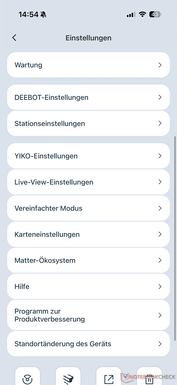 Menu z licznymi opcjami ustawień