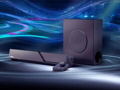 Soundbar ROG Gjallar Gaming jest wyposażony w bezprzewodowy subwoofer oraz centrum sterowania.