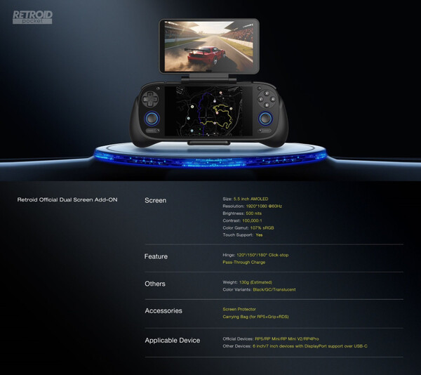 Retroid Dual Screen Add-on ma dotykowy wyświetlacz i obsługuje ładowanie passthrough. (Źródło obrazu: Retroid)