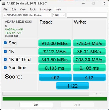 Test wydajności z ADATA SE920 przez USB-C