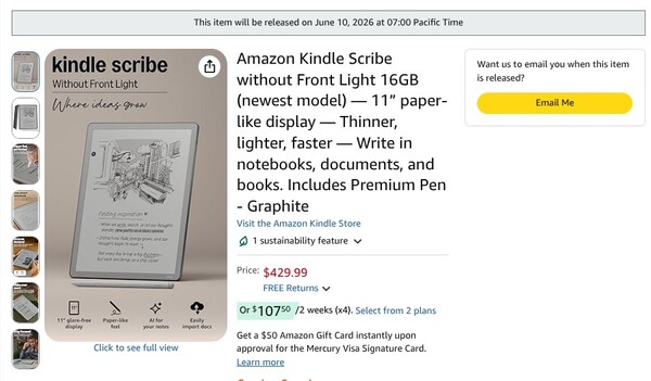 Kindle Scribe bez przedniej lampki ma tę samą datę premiery we wszystkich regionach.