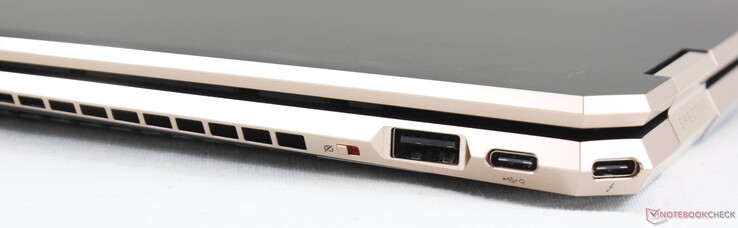 prawy bok: przełącznik odcinający kamerkę internetową, USB 3.1 Gen. 1 typu A, 2 USB typu C + Thunderbolt 3