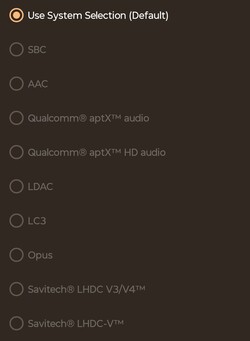 Dostępne kodeki audio Bluetooth