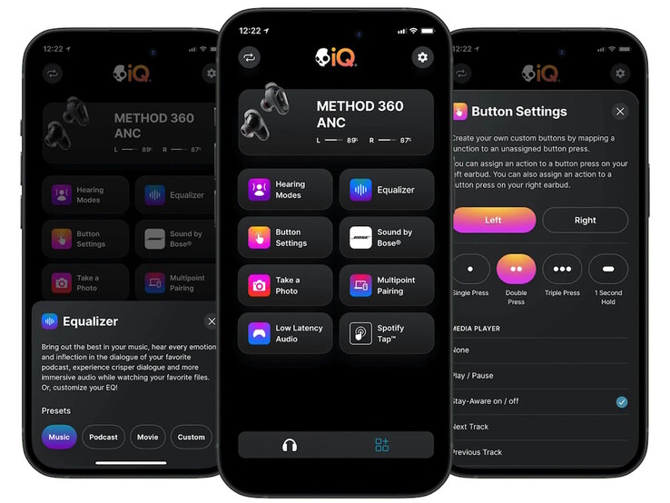Aplikacja Skull-iQ kontroluje wszystkie aspekty słuchawek Method 360, w tym korektor, tryby słyszenia i Spotify Tap. (Źródło zdjęcia: Skullcandy)