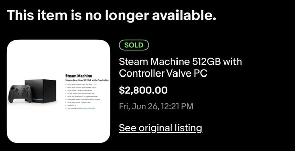 Urządzenie Steam Machine sprzedane na eBayu. 