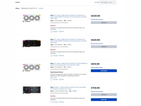 Ceny Best Buy RX 9070 XT (źródło obrazu: zrzut ekranu, Best Buy)
