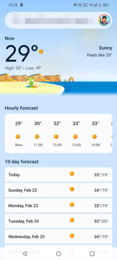 Interfejs aplikacji Google Weather