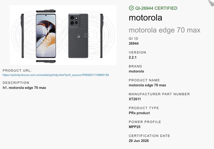 Telefon Motorola Edge 70 Max obsługuje magnetyczne ładowarki Qi2.
