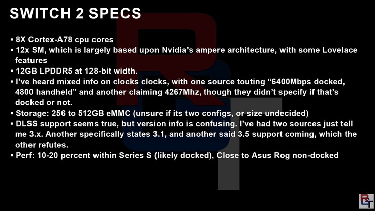 Rzekomo "dokładna" specyfikacja Switch 2. (Źródło obrazu: RedGamingTech)