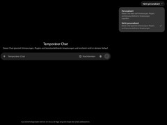 Rozwiń menu w tymczasowym oknie czatu ChatGPT, w którym widoczne są opcje „Spersonalizowane” i „Niespersonalizowane”