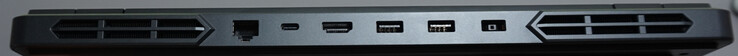 Porty z tyłu: Port LAN (1 Gbit/s, USB-C (10 Gbit/s, DP, ładowanie 140W), HDMI 2.1, 2x USB-A (5 Gbit/s), port zasilania