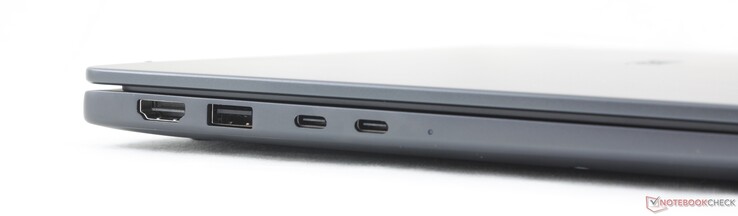 Po lewej: HDMI 2.1, USB-A 3.2 Gen. 1 (5 Gb/s), 2x USB-C Thunderbolt 4 z DisplayPort 2.1 + Power Delivery (100 W)