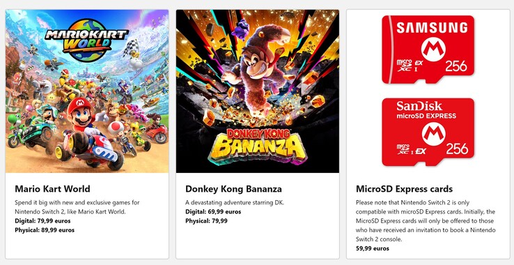 Mario Kart World Donkey Kong Bananza Hiszpania - ceny (źródło obrazu: Nintendo Store)