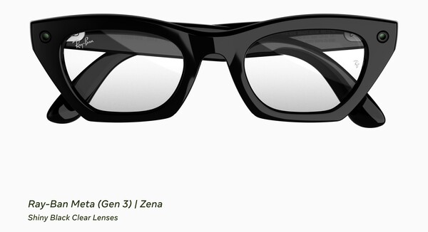 Okulary Ray-Ban Meta (Gen 3) Zena z błyszczącą czarną oprawką i przezroczystymi soczewkami.