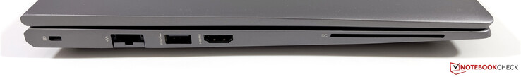 Po lewej: gniazdo Kensington Nano Security, Ethernet, USB-A 3.2 Gen.1 (5 Gbps, zasilane), HDMI 2.0b, czytnik SmartCard
