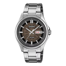 Casio MTP-E740-1AV z brązową, półprzezroczystą tarczą.