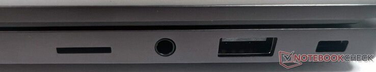 Po prawej: 1x microSD, 1x kombinacja audio/mikrofon (3,5 mm), 1x USB 3.2 Gen1 Typ-A, 1x Kensington