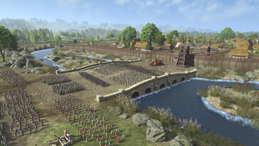 Ilustracja przedstawiająca oblężenie w grze „A Total War Saga: Thrones of Britannia”.