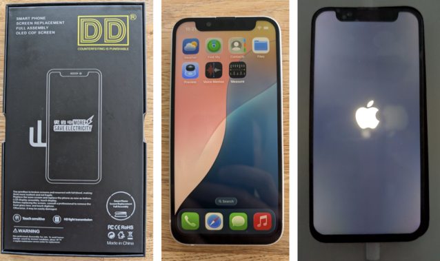 Ładne opakowanie, ale pomimo tego, co mówi pudełko, nie jest to OLED. Teraz mój iPhone ma podbródek jak w 2015 roku (Źródło obrazu: Notebookcheck)