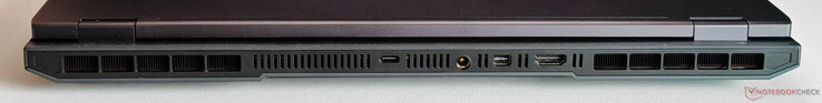 Tył: USB-C 3.2 Gen.2 (10 Gbit/s, DisplayPort ALT mode 1.4 via dGPU, 140W Power Delivery), złącze zasilania, Mini-DisplayPort 2.1, HDMI 2.1