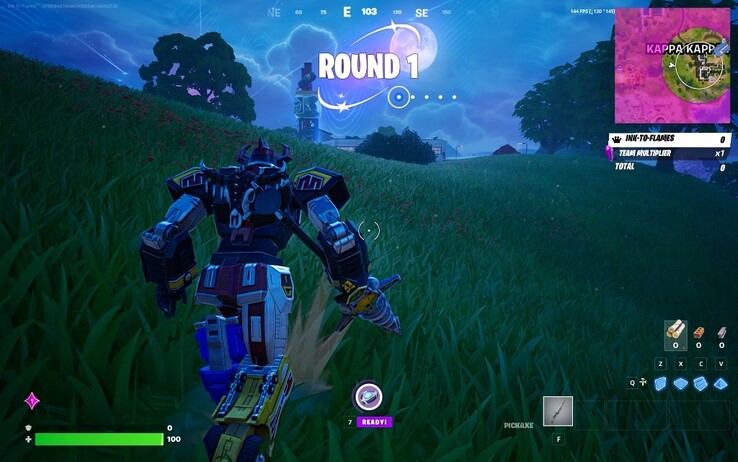 Podczas tego testu udało mi się uzyskać 144 klatki na sekundę podczas gry w Fortnite. (Źródło obrazu: Darryl Linington - Notebookcheck)