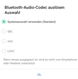 Dostępne kodeki audio Bluetooth