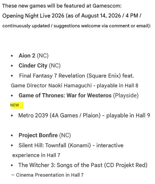 Harmonogram targów Gamescom 2026 wraz z wersją demonstracyjną gry „Final Fantasy 7 Revelation”