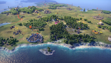 Ilustracja przedstawiająca mapę w grze „Knights of Honor II: Sovereign”.