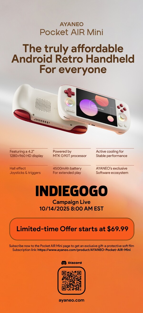 Ayaneo Pocket Air Mini będzie można zamówić za pośrednictwem Indiegogo. (Źródło zdjęcia: Ayaneo)