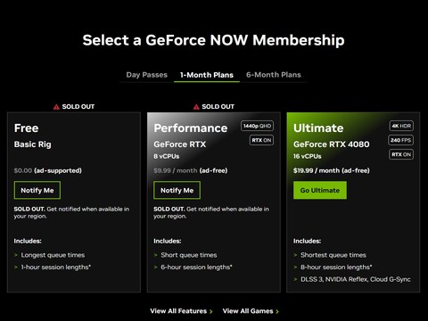 GeForce Teraz opcje poziomów wyprzedane (Źródło obrazu: Nvidia)