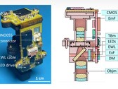 Zdjęcie i przekrój poprzeczny Miniscope extra Large FOV (MiniXL). Źródło zdjęcia: UCLA via Science Advances; przycięte