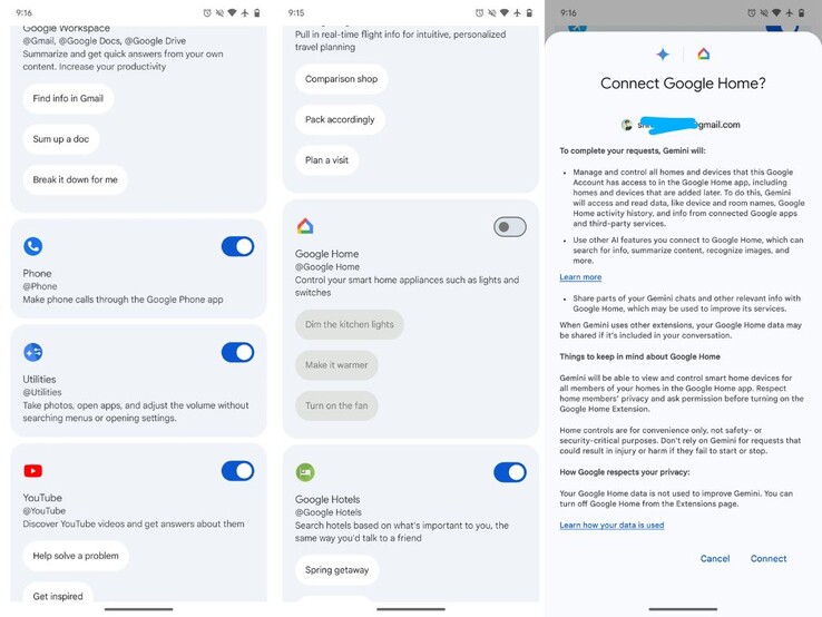 Zrzuty ekranu przedstawiające monit o połączenie Gemini z Google Home. (Źródło: Android Authority)