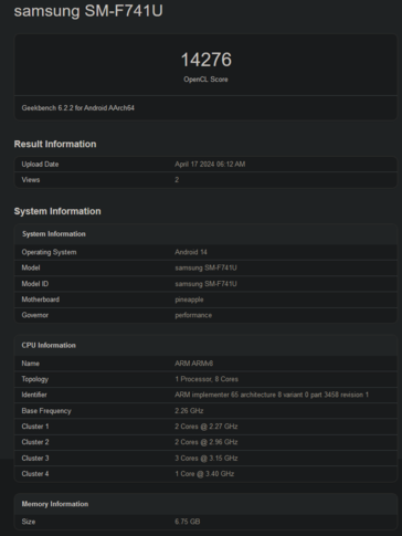 Galaxy Wyniki Z Flip6 OpenCL (zdjęcie za pośrednictwem Geekbench)