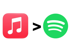 Apple Logo muzyki, symbol większego niż i logo Spotify.