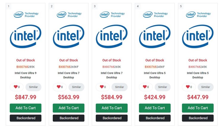 Zestawienie serii Core Ultra 200K na PC-Canada. (Źródło obrazu: PC-Canada)