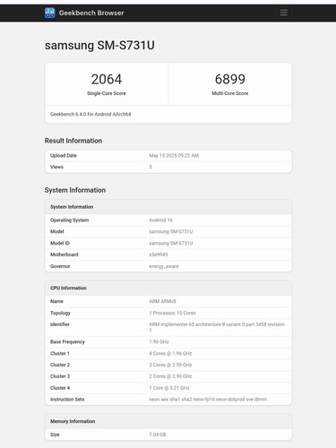 Galaxy S25 FE Geekbench listing (źródło obrazu: Abhishek Yadav na X)
