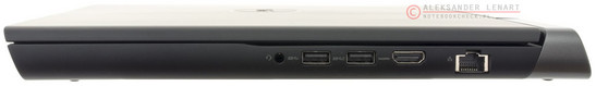 prawy bok: gniazdo audio, USB 3.0, USB 3.0 z funkcją ładowania, HDMI, LAN