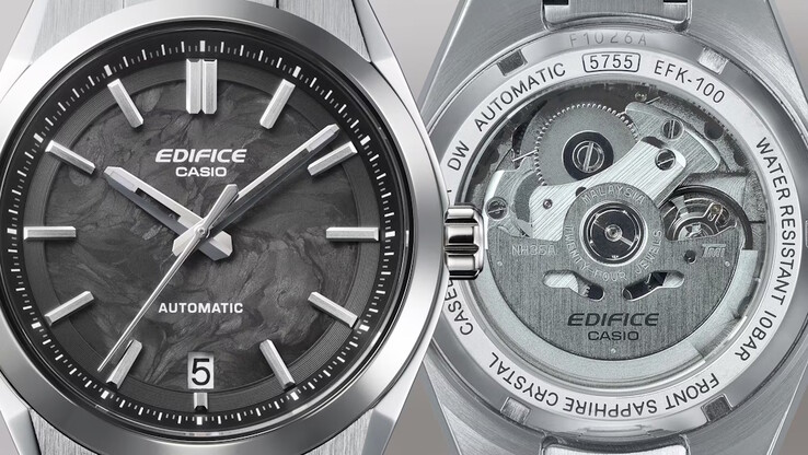 Casio Edifice EFK-100D-1A z kutą tarczą z włókna węglowego ma przezroczysty tył. (Źródło zdjęcia: Casio)
