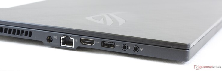 lewy bok: gniazdo zasilania, LAN, HDMI 2.0b, USB 3.2 Gen. 2 typu A, 2 gniazda audio