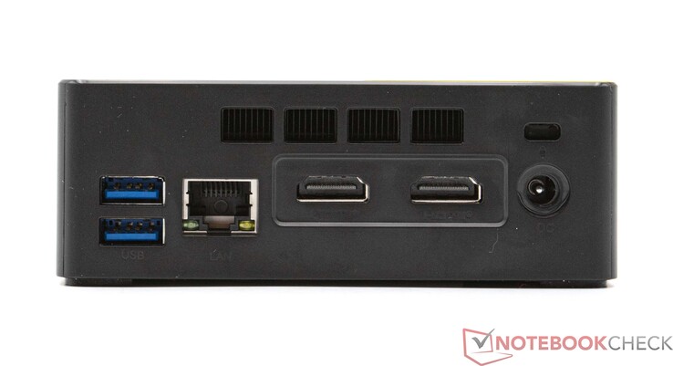 Tył: 2x USB 3.2 Gen2 (10 Gbps), GBit-LAN, 2x HDMI (maks. 4K@60Hz), złącze sieciowe (12V 3.0A)